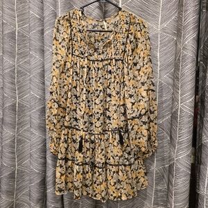 Free People Long Sleeve Floral Dress in Yellow and Black